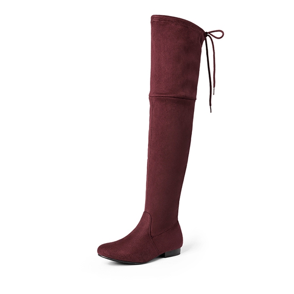 Flat Thigh High Boots - BURGUNDY -  0