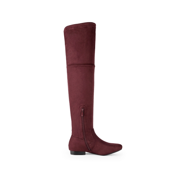 Flat Thigh High Boots - BURGUNDY - 1