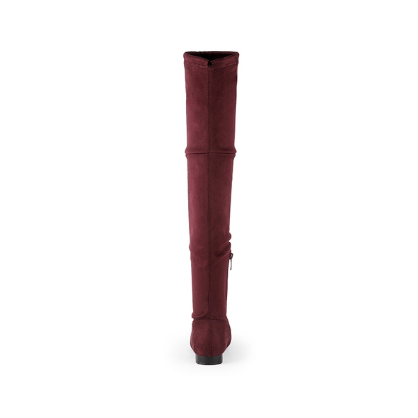 Flat Thigh High Boots - BURGUNDY - 2