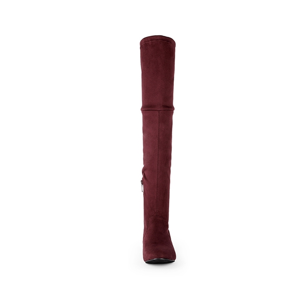 Flat Thigh High Boots - BURGUNDY - 3