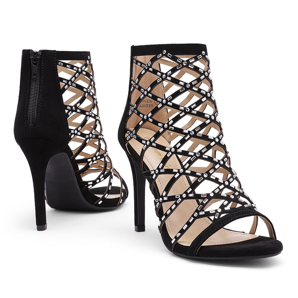Strappy Stiletto Rhinestone Sandals - BLACK - 3