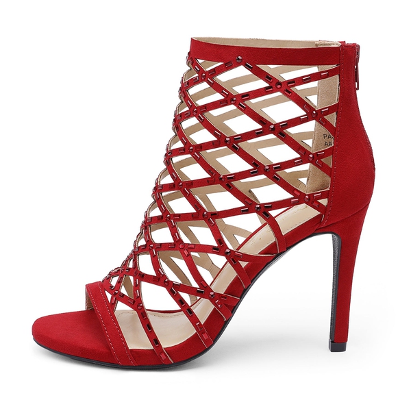 Strappy Stiletto Rhinestone Sandals - RED - 1