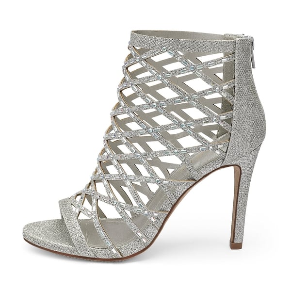Strappy Stiletto Rhinestone Sandals - SILVER - 1