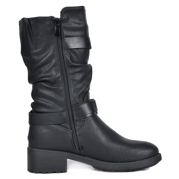 Faux Fur Mid Calf Winter Riding Boots - BLACK - 1