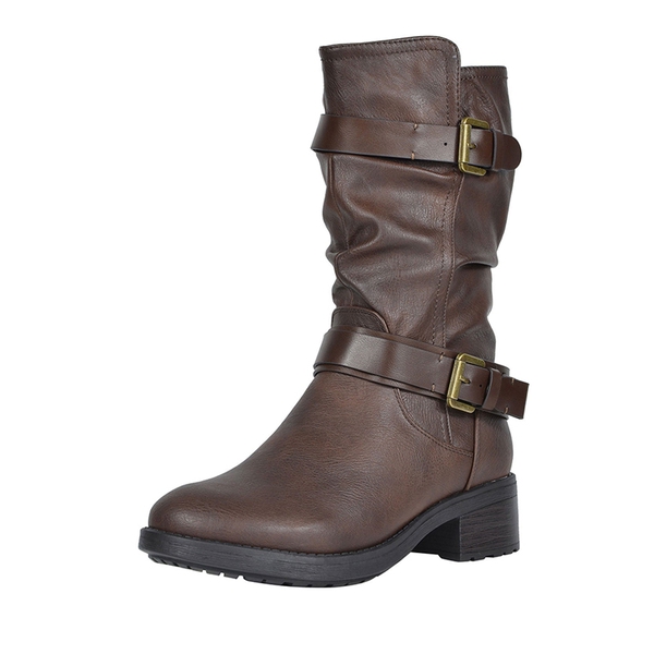 Faux Fur Mid Calf Winter Riding Boots - BROWN -  0