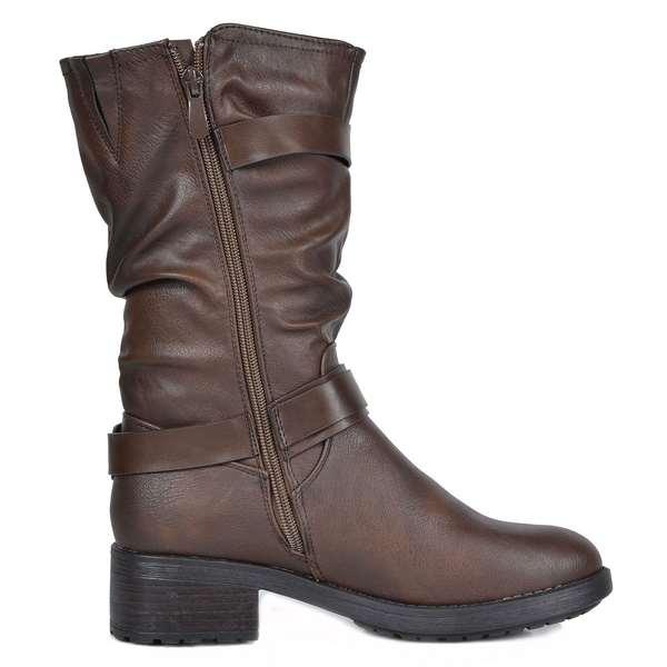 Faux Fur Mid Calf Winter Riding Boots - BROWN - 1