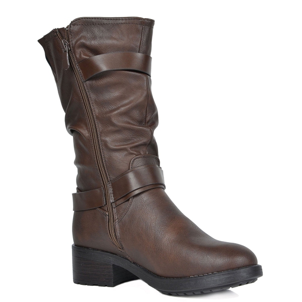 Faux Fur Mid Calf Winter Riding Boots - BROWN - 2