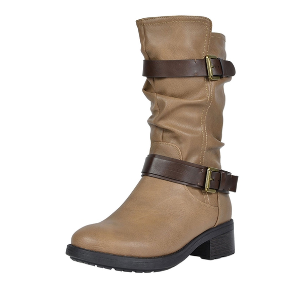 Faux Fur Mid Calf Winter Riding Boots - KHAKI -  0