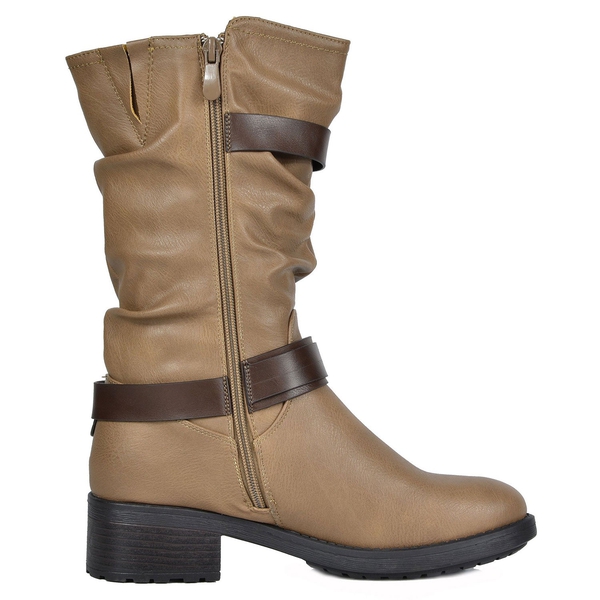 Faux Fur Mid Calf Winter Riding Boots - KHAKI - 1