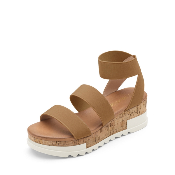Platform Ankle Strap Sandals - CAMEL -  0