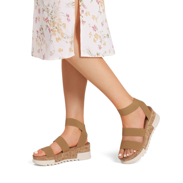Platform Ankle Strap Sandals - CAMEL - 1
