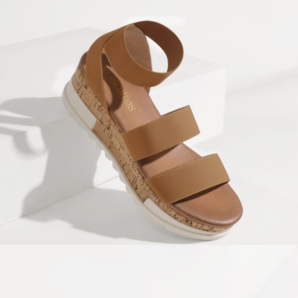 Platform Ankle Strap Sandals - CAMEL - 2