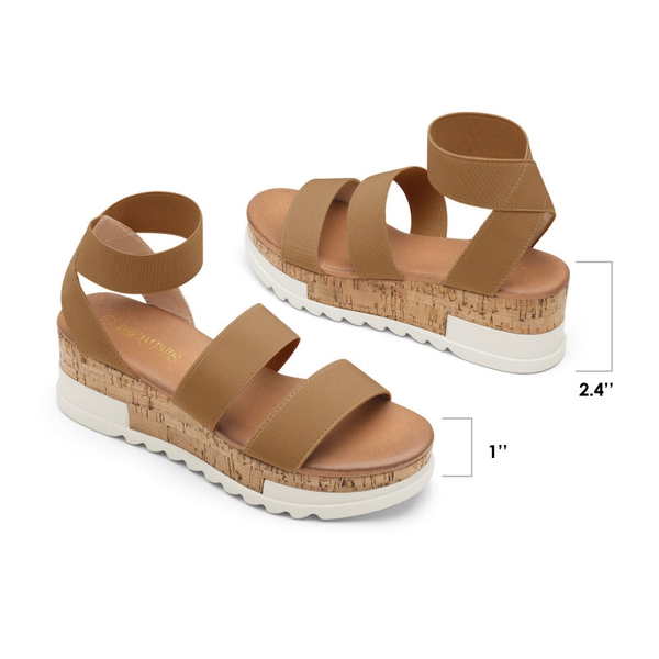 Platform Ankle Strap Sandals - CAMEL - 4