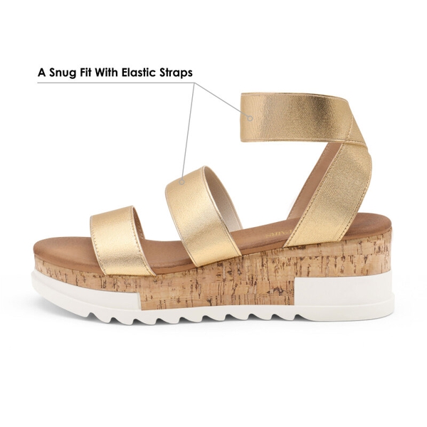 Platform Ankle Strap Sandals - GOLD - 3