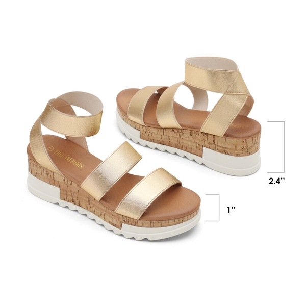 Platform Ankle Strap Sandals - GOLD - 4