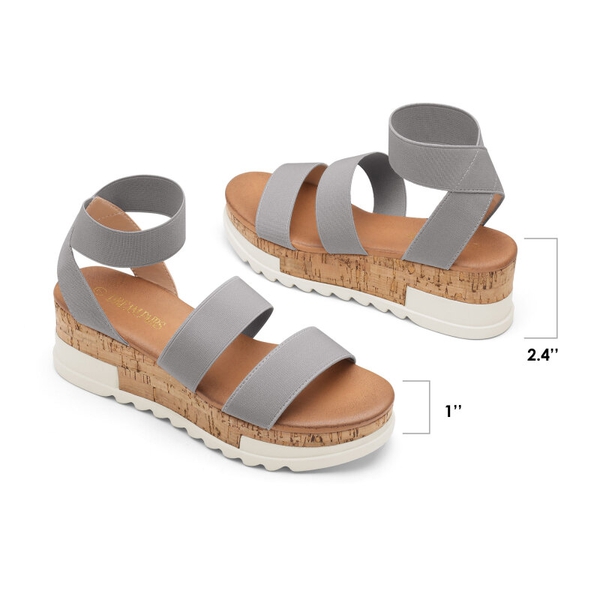Platform Ankle Strap Sandals - GREY - 4