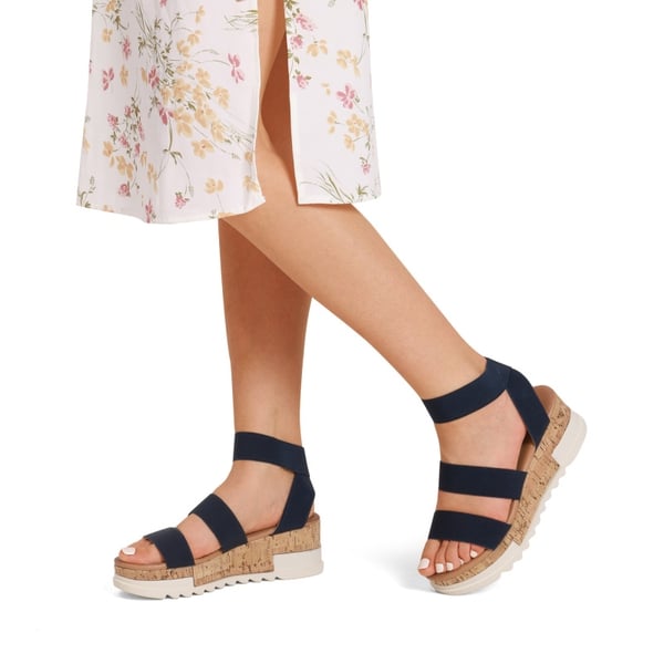 Platform Ankle Strap Sandals - NAVY - 1