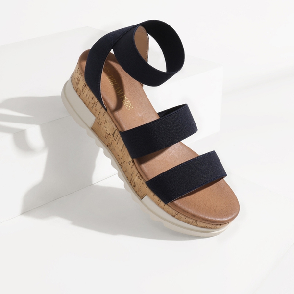 Platform Ankle Strap Sandals - NAVY - 2