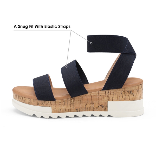 Platform Ankle Strap Sandals - NAVY - 3