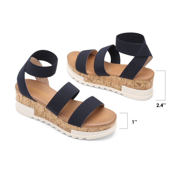 Platform Ankle Strap Sandals - NAVY - 4