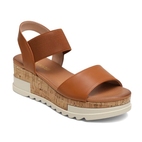Ankle Strap Platform Sandals - CAMEL - 2