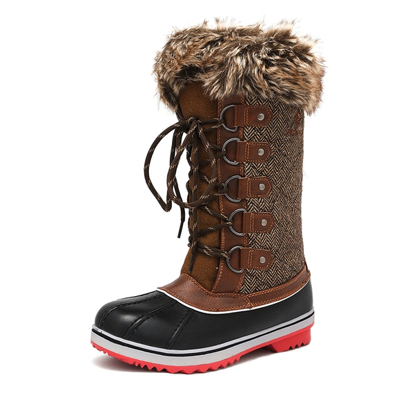 Mid-Calf Fur Snow Boots - BROWN -  0