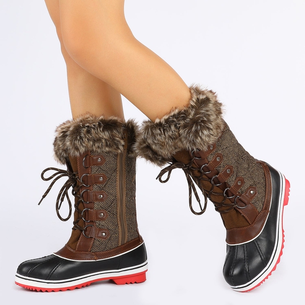 Mid-Calf Fur Snow Boots - BROWN - 1