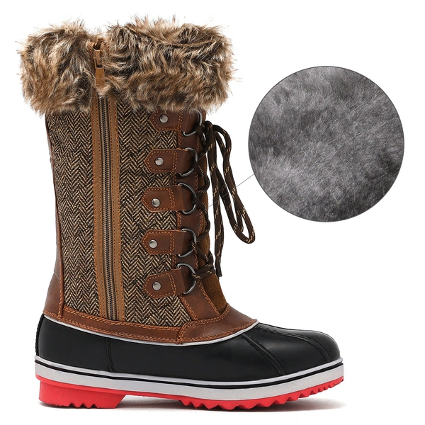 Mid-Calf Fur Snow Boots - BROWN - 3