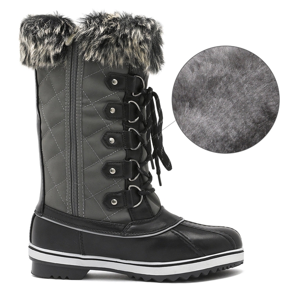 Mid-Calf Fur Snow Boots - GREY - 3