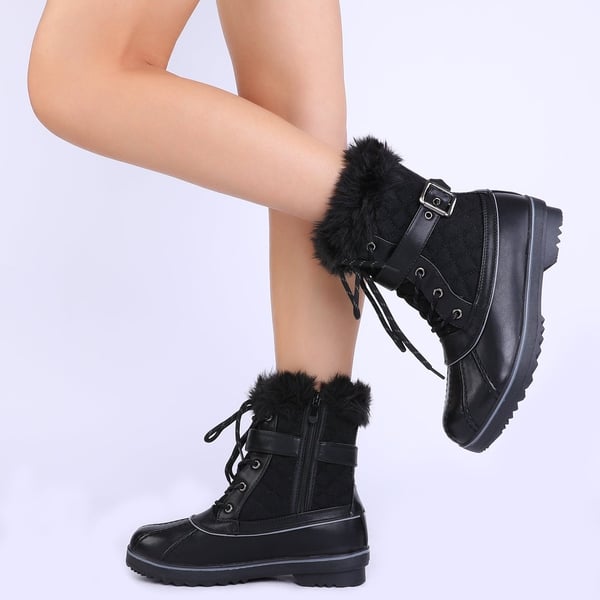 Mid Calf Faux Snow Boots - BLACK - 1
