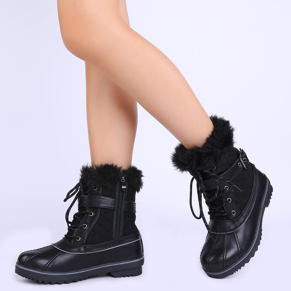 Mid Calf Faux Snow Boots - BLACK - 2