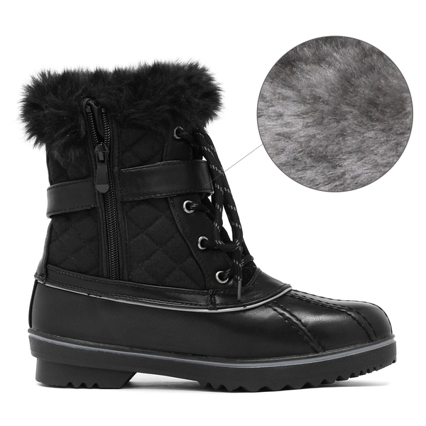 Mid Calf Faux Snow Boots - BLACK - 3
