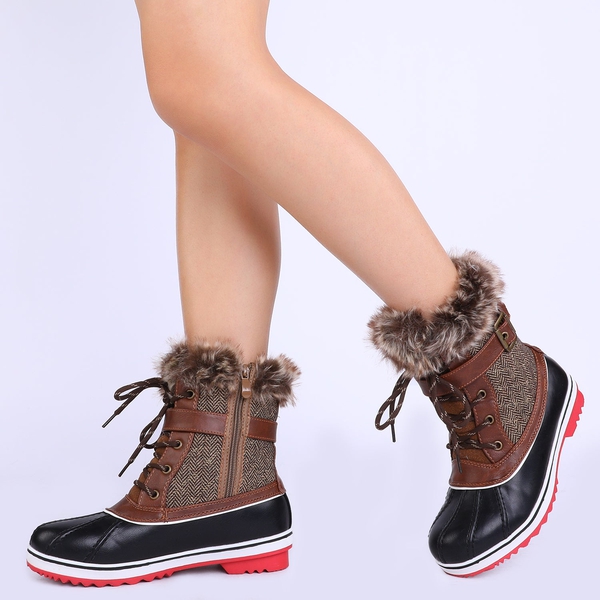 Mid Calf Faux Snow Boots - BROWN - 2