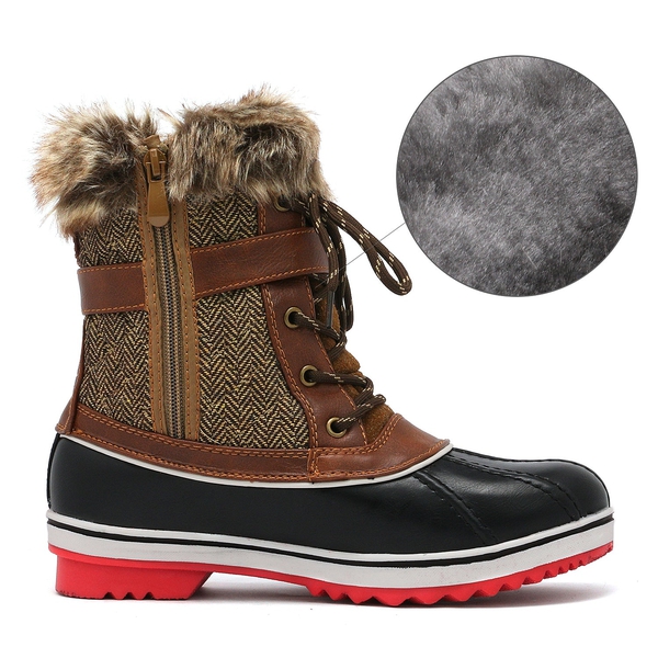 Mid Calf Faux Snow Boots - BROWN - 3