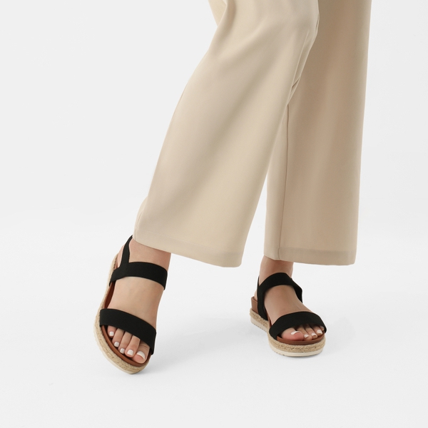 Open Toe Strap Espadrille Platform Sandals - BLACK - 1