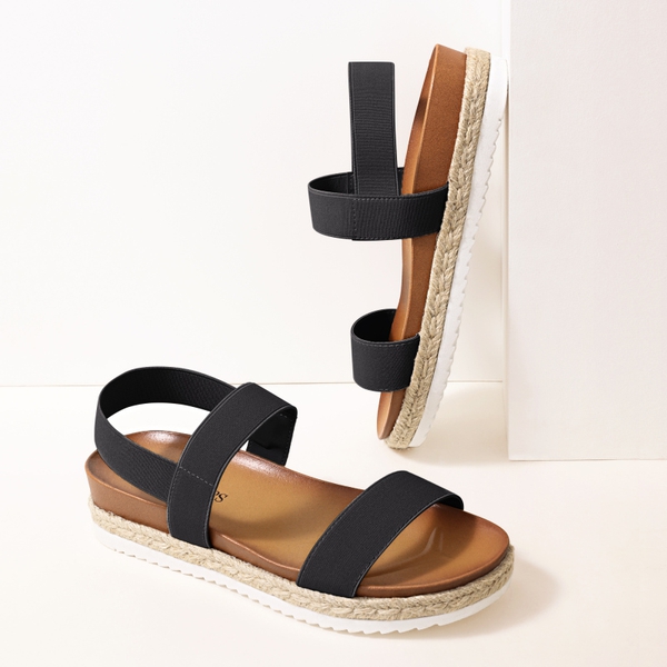 Open Toe Strap Espadrille Platform Sandals - BLACK - 3