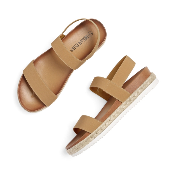 Open Toe Strap Espadrille Platform Sandals - CAMEL - 2