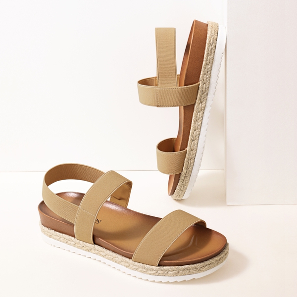 Open Toe Strap Espadrille Platform Sandals - CAMEL - 3