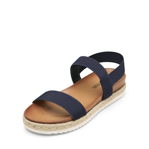 Open Toe Strap Espadrille Platform Sandals - NAVY -  0