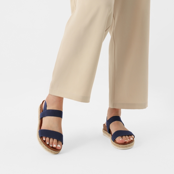 Open Toe Strap Espadrille Platform Sandals - NAVY - 1