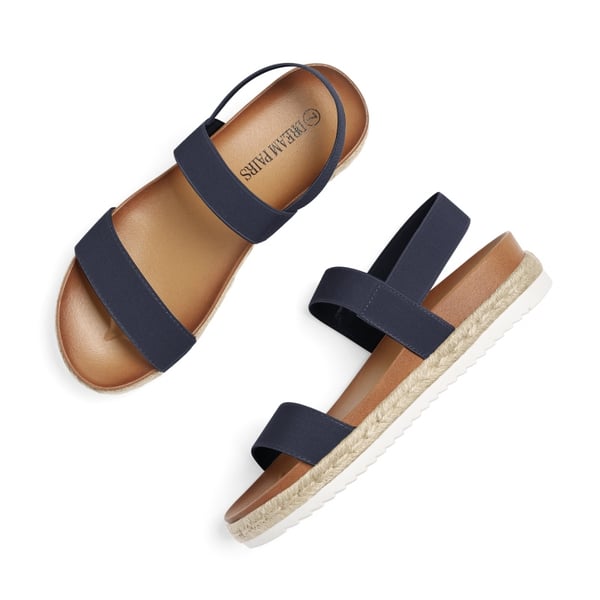 Open Toe Strap Espadrille Platform Sandals - NAVY - 2