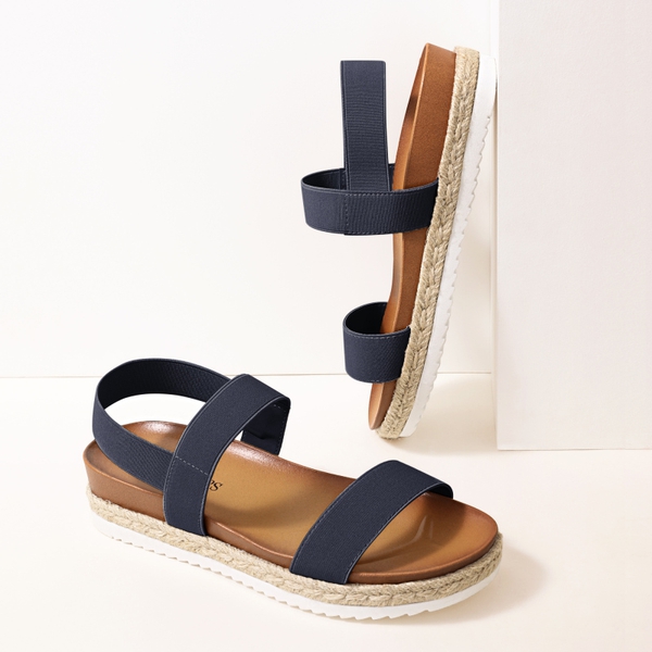 Open Toe Strap Espadrille Platform Sandals - NAVY - 3