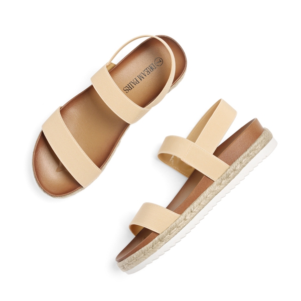 Open Toe Strap Espadrille Platform Sandals - NUDE - 2