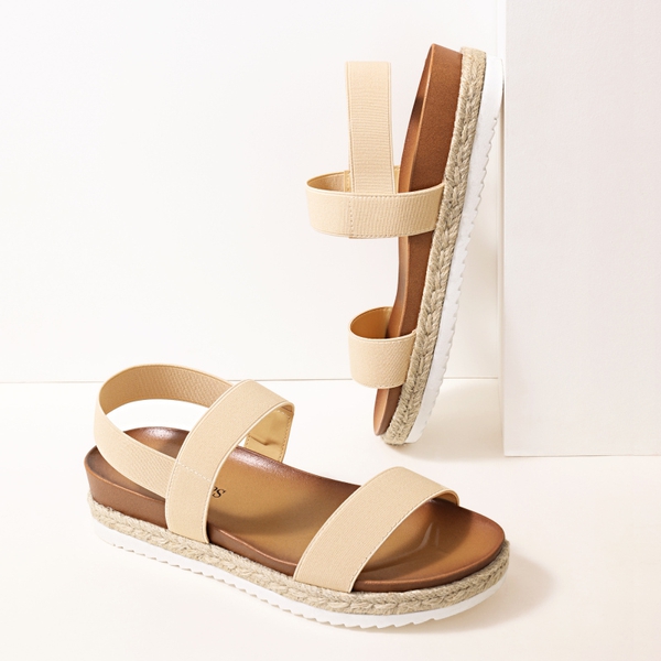 Open Toe Strap Espadrille Platform Sandals - NUDE - 3