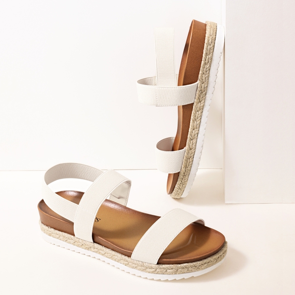 Open Toe Strap Espadrille Platform Sandals - WHITE - 3