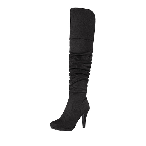 Over The Knee Chunky Heel Boots - BLACK -  0