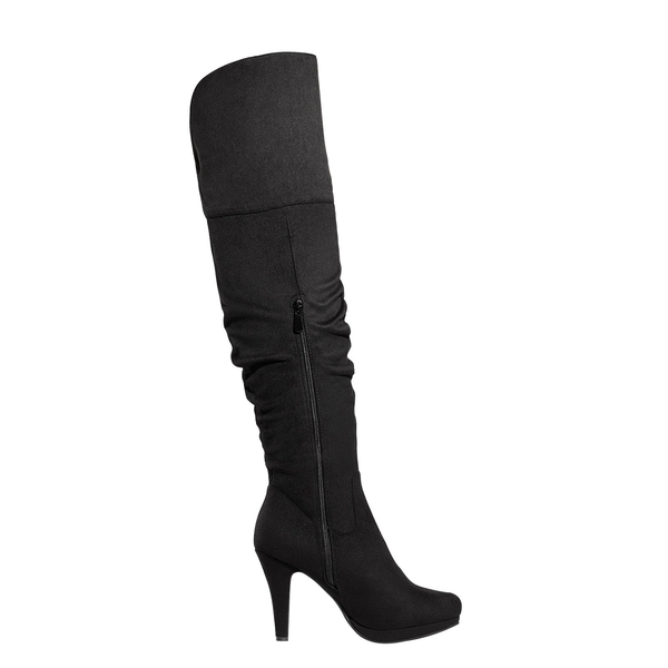 Over The Knee Chunky Heel Boots - BLACK - 2