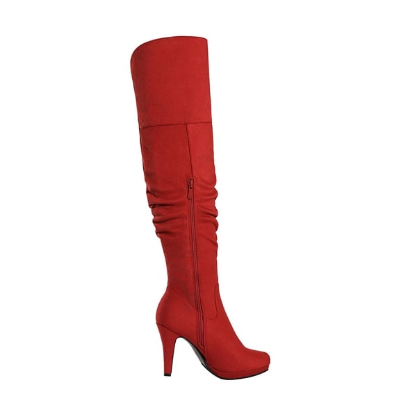 Over The Knee Chunky Heel Boots - RED - 2