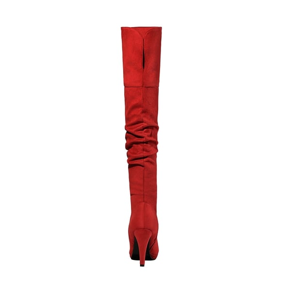 Over The Knee Chunky Heel Boots - RED - 4