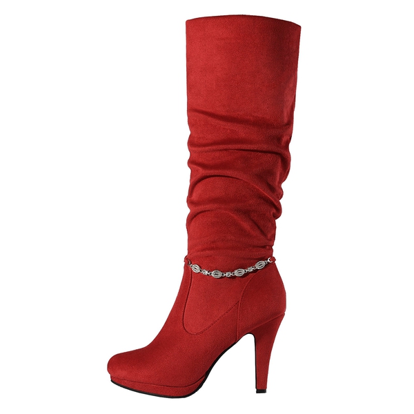 Knee High Heeled Boots - RED - 2